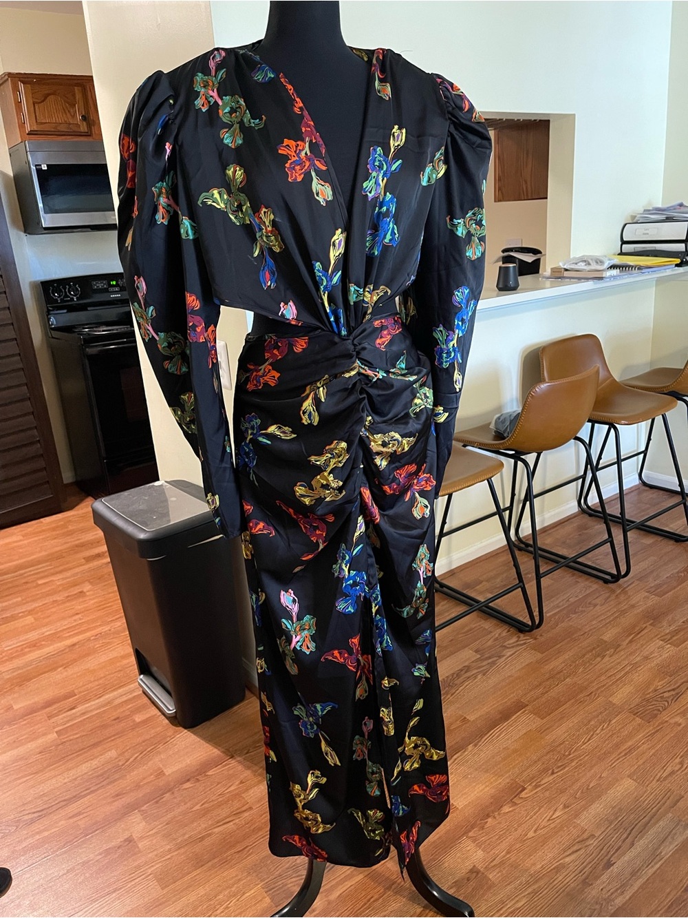 NWOT Nasty Gal Black Floral Twist-Front Long Sleeve Jumpsuit